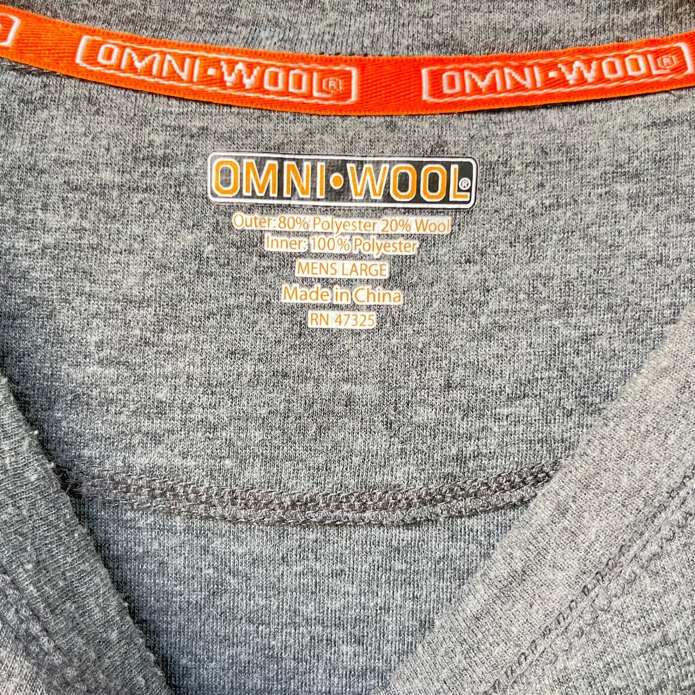 Omni-Wool Mens Large Gray Long Sleeve Wool Blend Thermal Base Layer Top Gorpcore